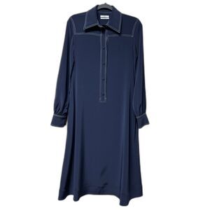 CO COLLECTION Navy Shirt Dress Contrasting Stitching Long Sleeve Midi